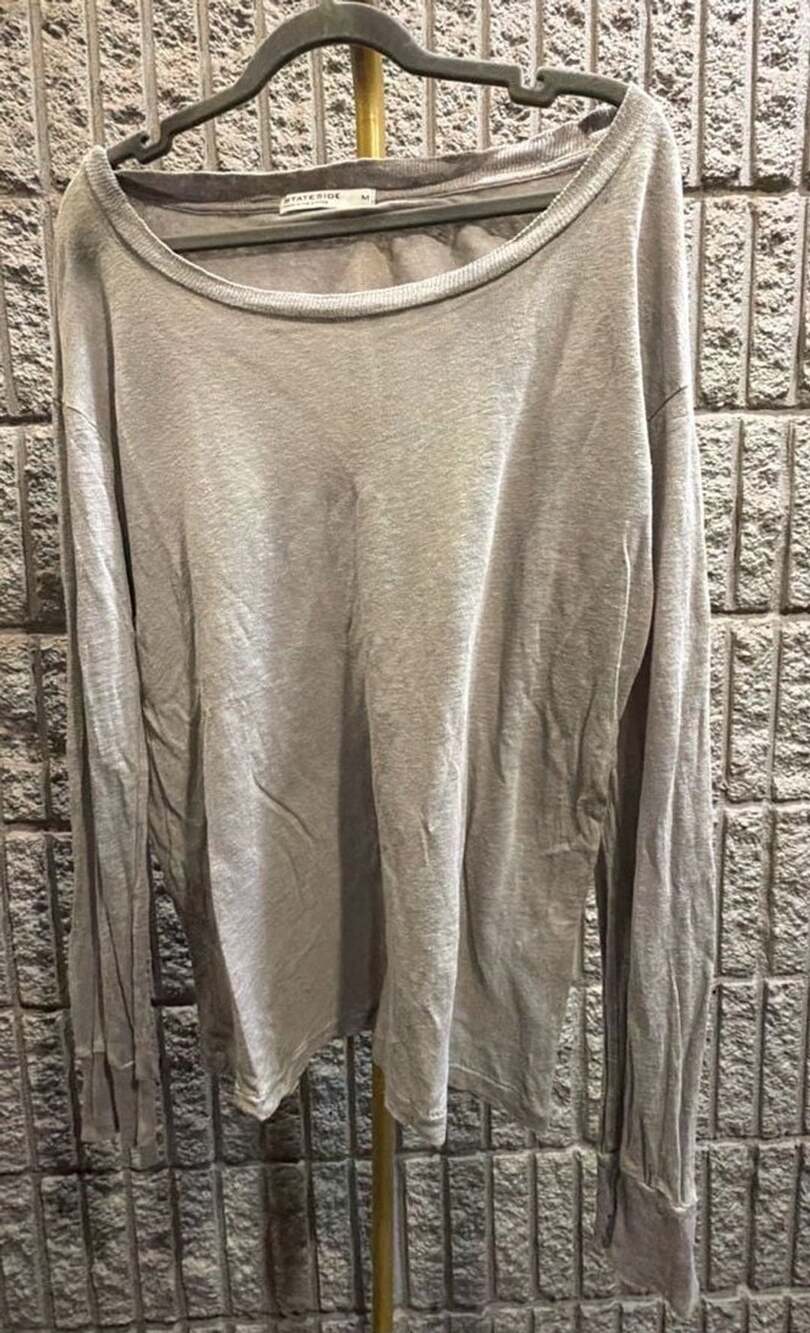 530 Stateside 100% Linen Boat Neck Long Sleeve Shirt Grey Medium